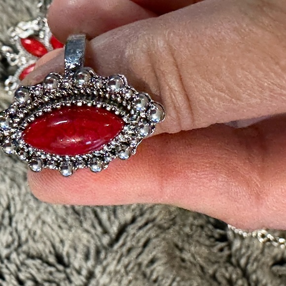 Red Stone Necklace, Bracelet, Earrings and Ring from Algeria Set - Picture 2 of 8